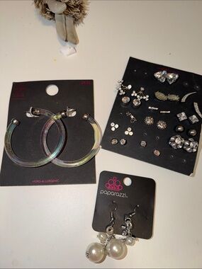 paparazzi Iridescent Hoop Earrings with Pearl Drop Dangles - Multi